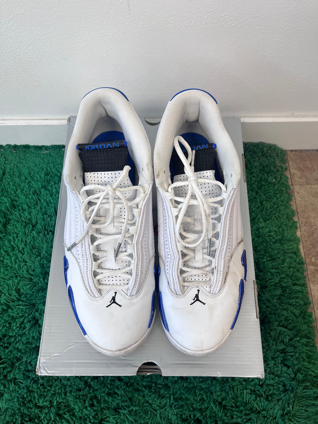 USED Jordan 14 Retro White Hyper Royal