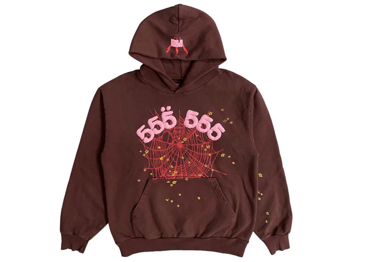 Sp5der Angel Number Hoodie Brown