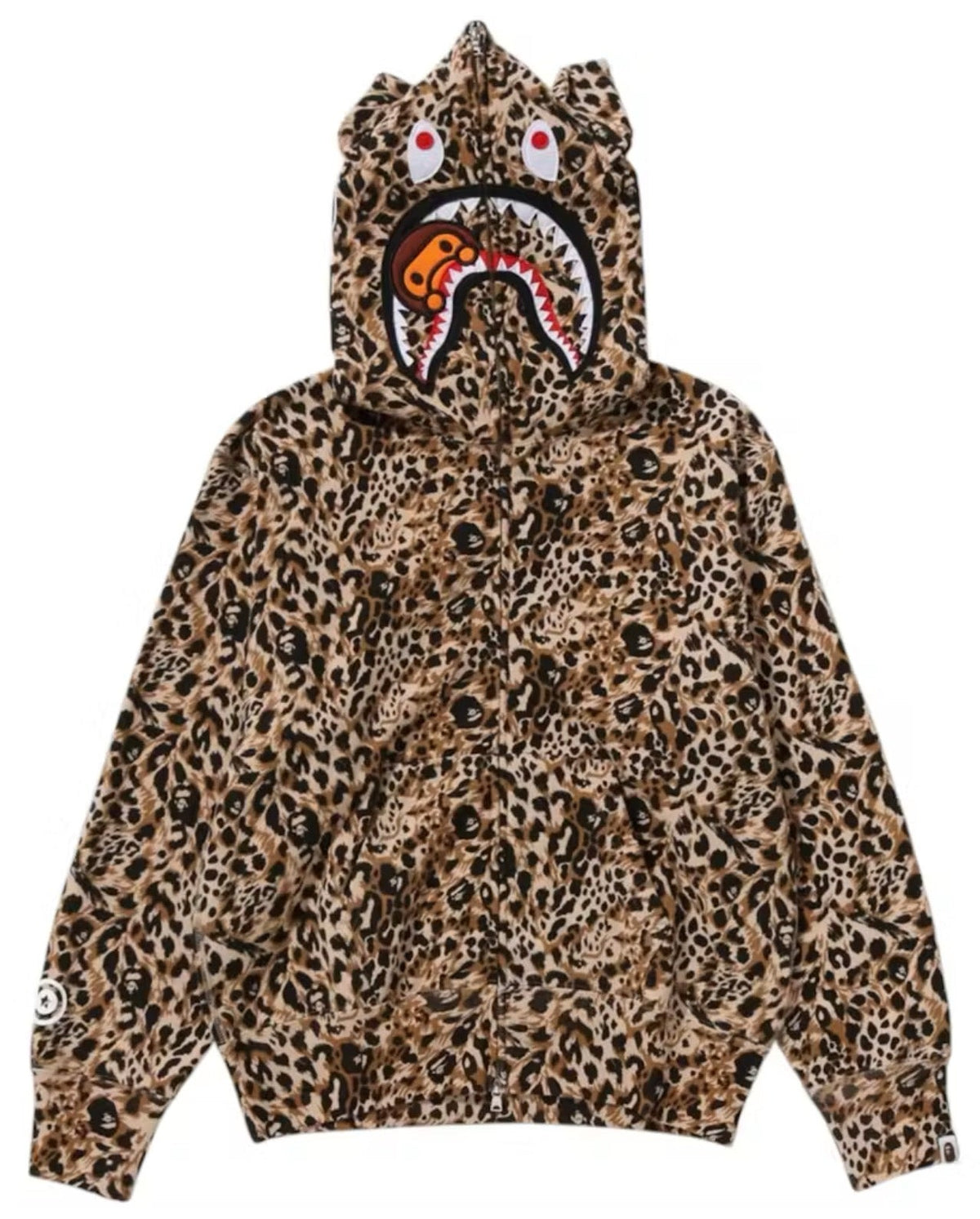 BAPE Wild Leopard Pattern Milo Shark Full Zip Hoodie Ladies Beige