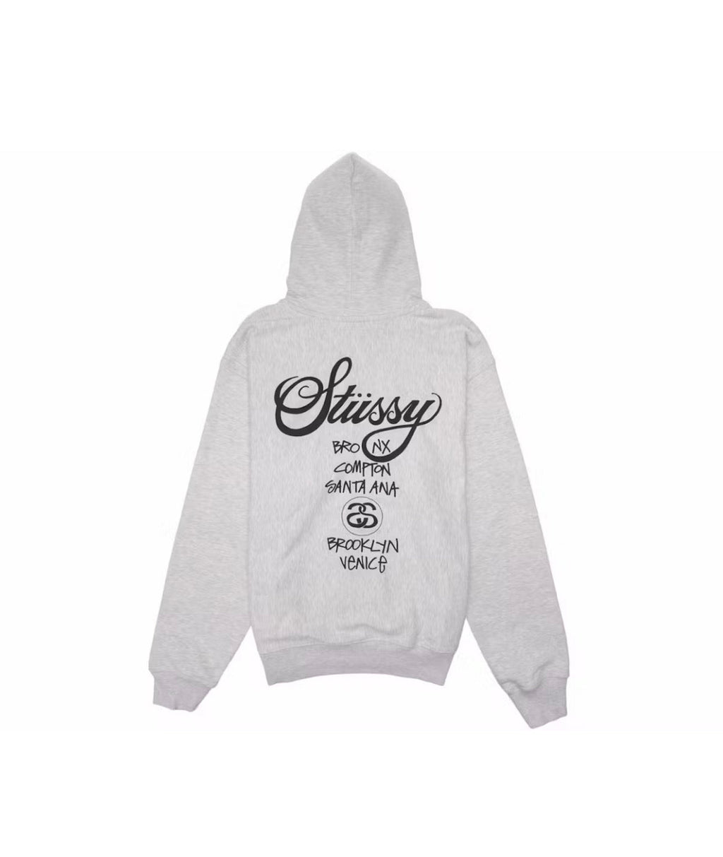 Stussy World Tour Zip Hoodie Ash Heather