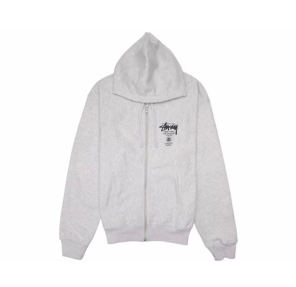 Stussy World Tour Zip Hoodie Ash Heather